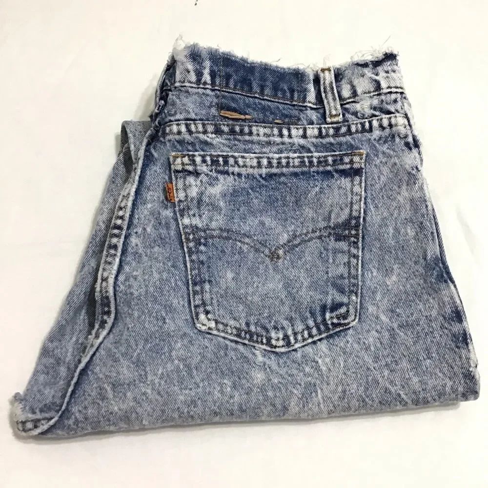 Levi’s Vintage 525 Orange Tab Heavily Distressed Acid Wash Denim Size 36 X 34